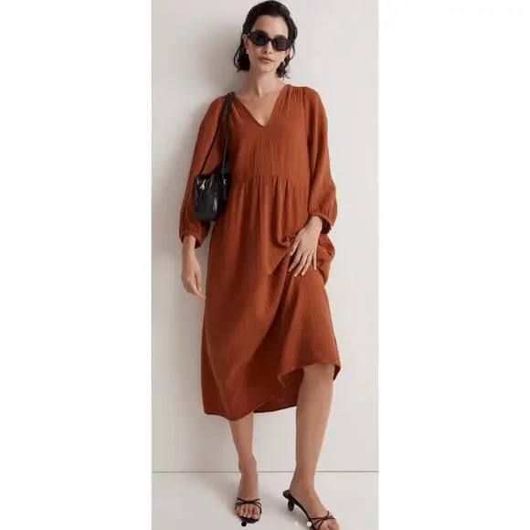 neck scarf midi dress Muted Clay Long Sleeve Midi Dress With Scarf – shopaleena